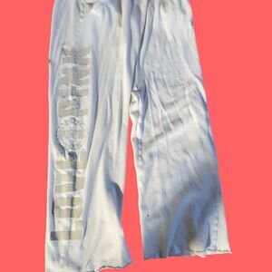 Vintage VS PINK Love Pink Wide Leg Sweatpants White Baggy Y2K Small Frayed